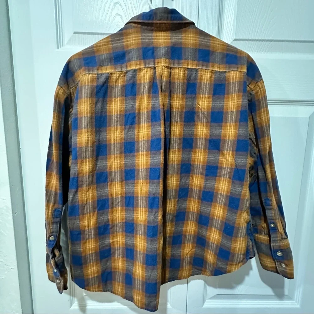 Madewell Blue Gold Ardan Plaid Westward Flannel Button Down Shirt Size L EUC - Picture 4 of 6